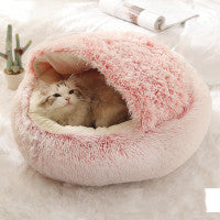 Cozy round plush winter pet bed for cats and small dogs