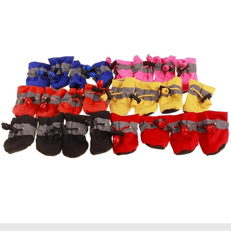 Waterproof PU Dog Shoes with Non-Slip Rubber Sole – Set of 4