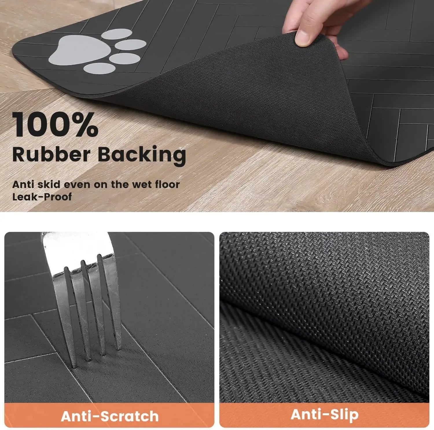 Quick-Dry Waterproof Pet Feeding Mat with Rubber Backing