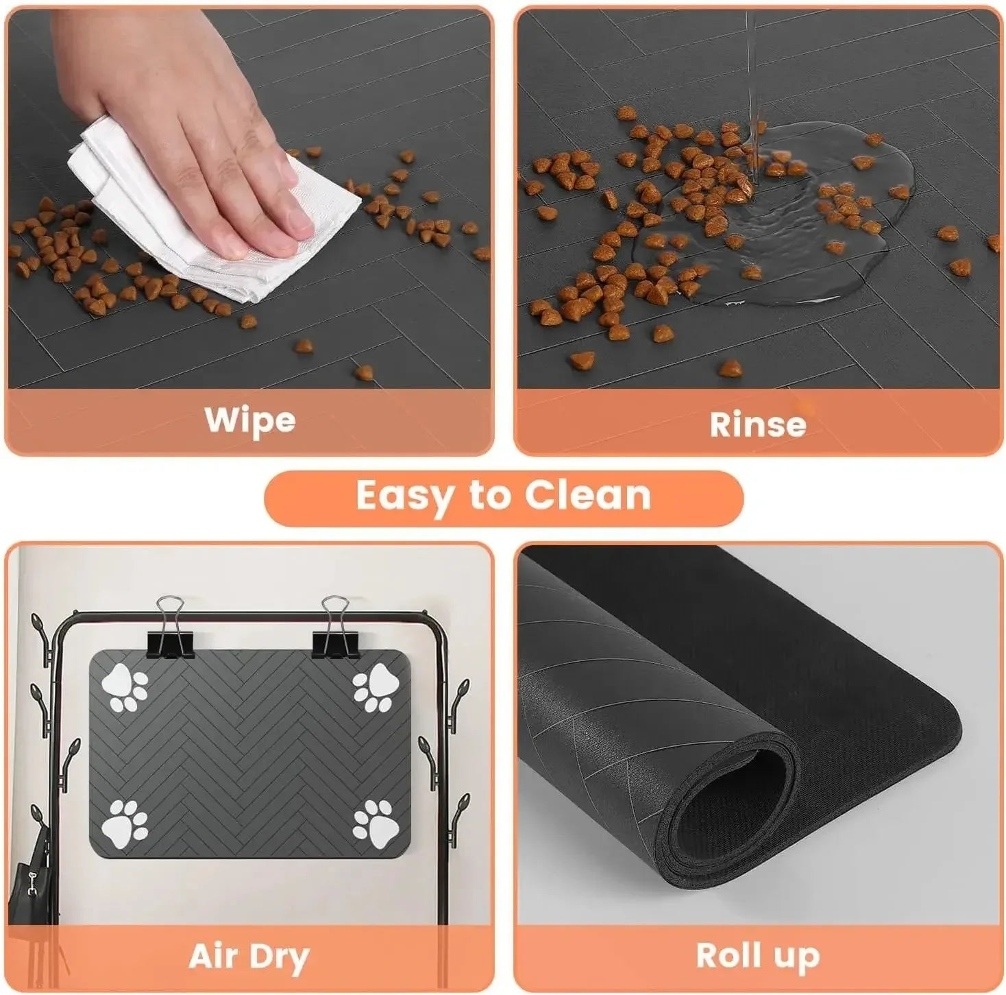 Quick-Dry Waterproof Pet Feeding Mat with Rubber Backing