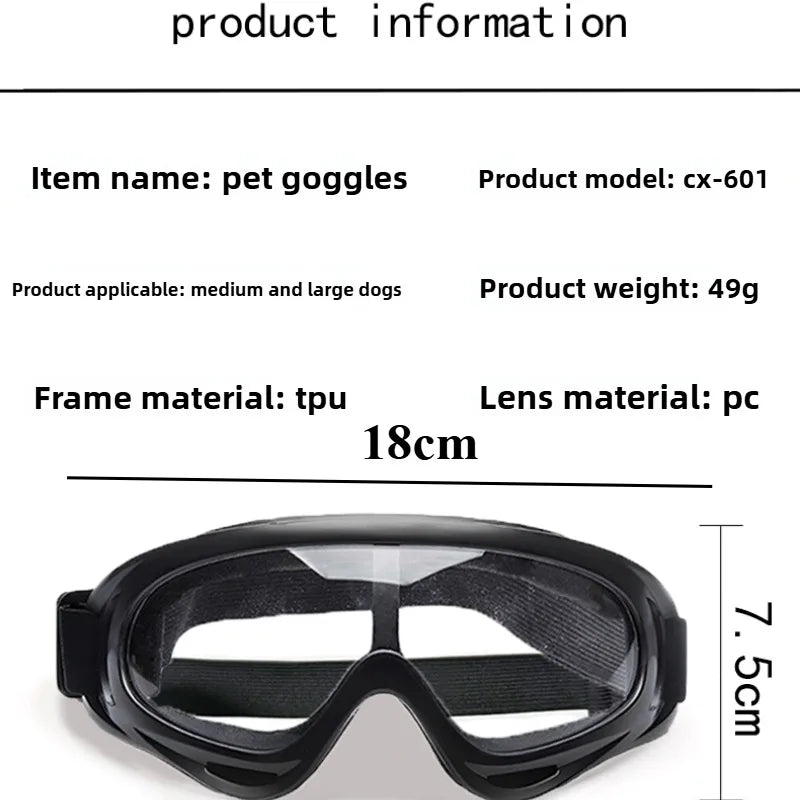 Adjustable Dog Goggles Sunglasses – Black Pet Eye Protection for Dogs