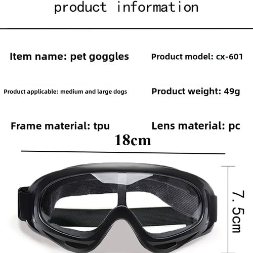 Adjustable Dog Goggles Sunglasses – Black Pet Eye Protection for Dogs