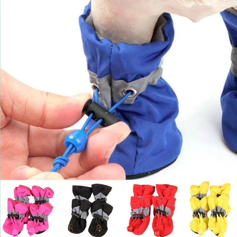 Waterproof PU Dog Shoes with Non-Slip Rubber Sole – Set of 4