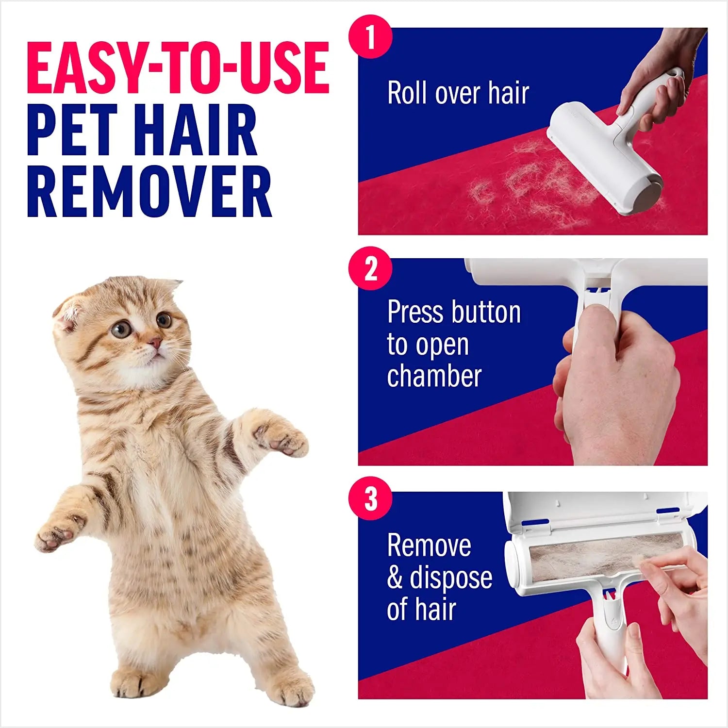Self-Cleaning Pet Hair Remover Roller for Dogs & Cats – Manual Fur Remover for Furniture