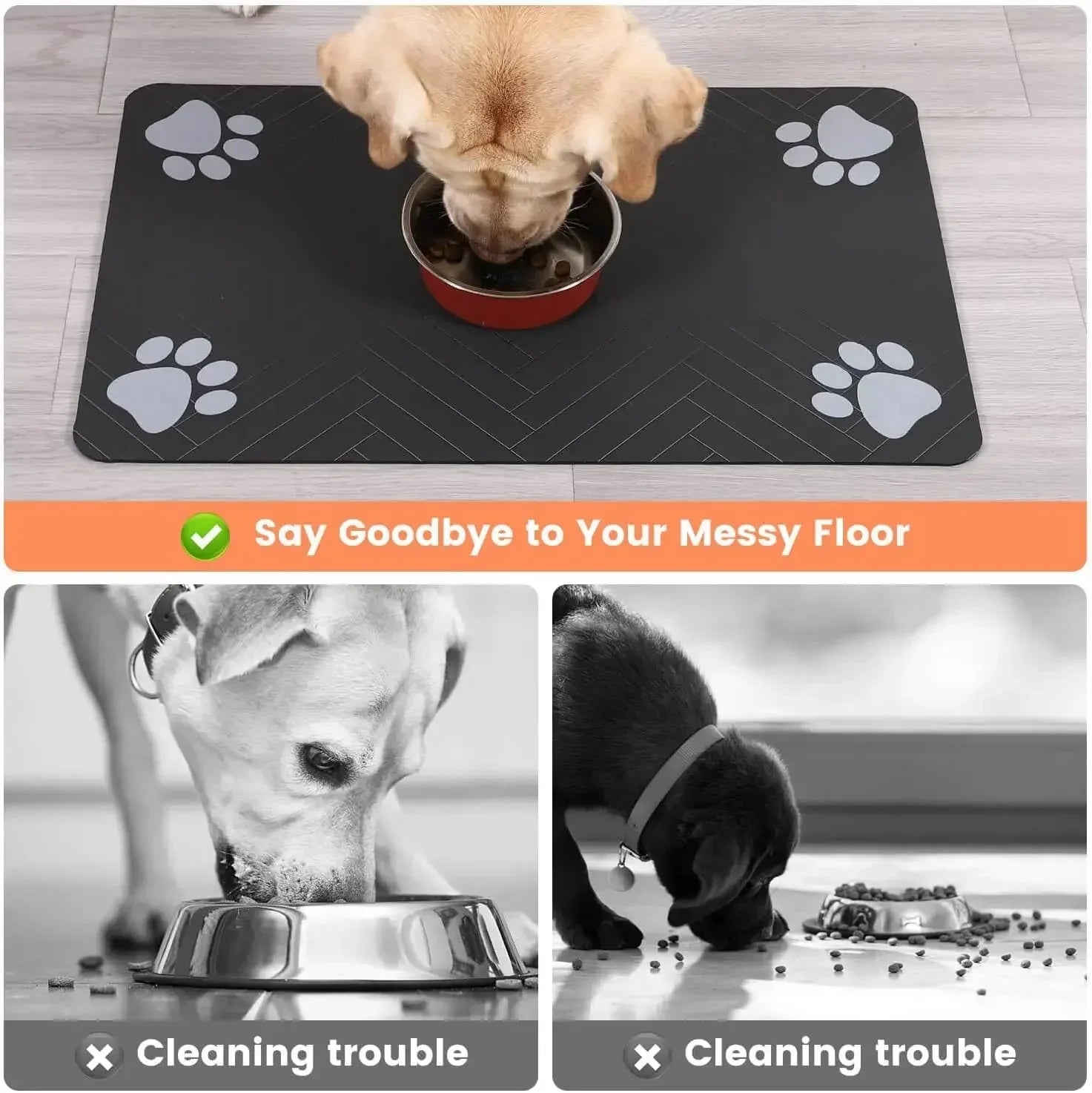 Quick-Dry Waterproof Pet Feeding Mat with Rubber Backing