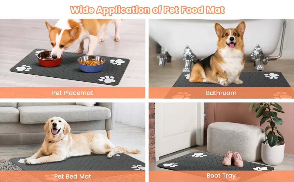 Quick-Dry Waterproof Pet Feeding Mat with Rubber Backing