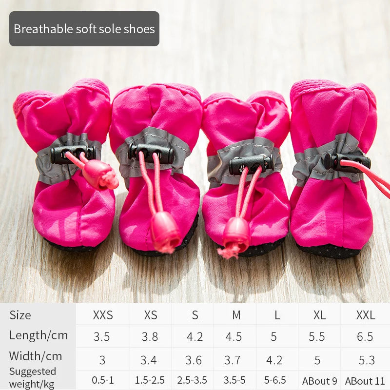 Waterproof PU Dog Shoes with Non-Slip Rubber Sole – Set of 4