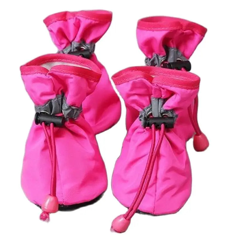 Waterproof PU Dog Shoes with Non-Slip Rubber Sole – Set of 4