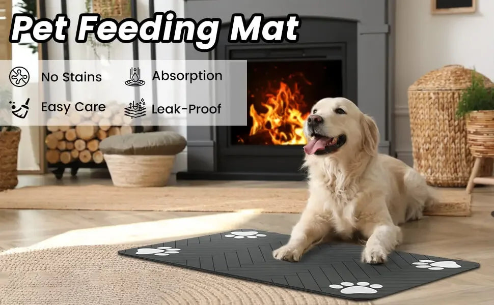 Quick-Dry Waterproof Pet Feeding Mat with Rubber Backing
