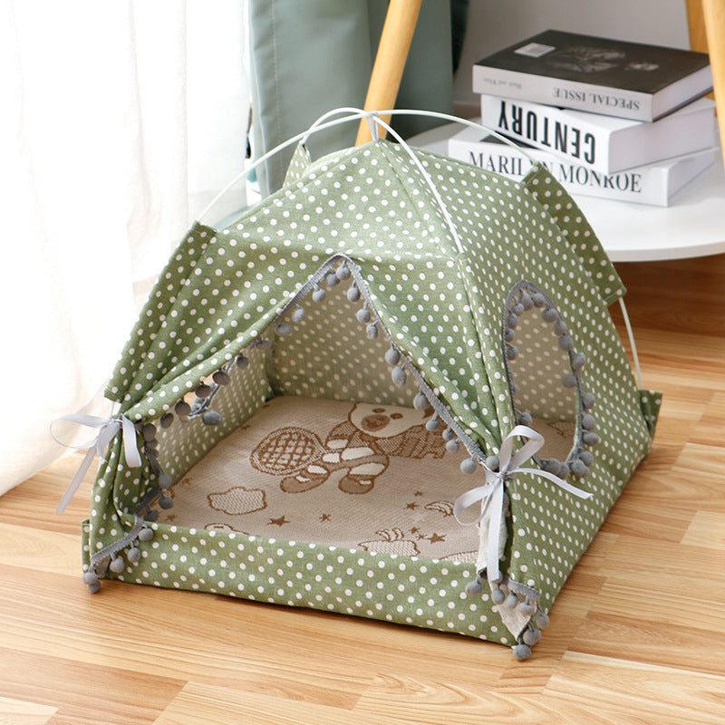 Portable green outdoor pet tent for small and medium dogs and cats